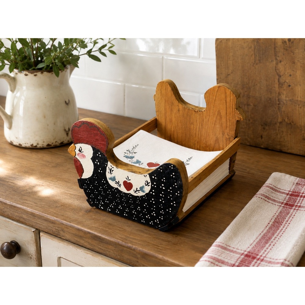 Unbranded Rooster Napkin Holder Home OS Multi Good Wood Hand Painted Folk Art